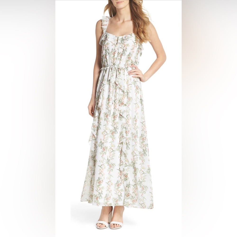 Gal Meets Glam Collection Isabella Floral Stripe Cross Back Maxi Dress